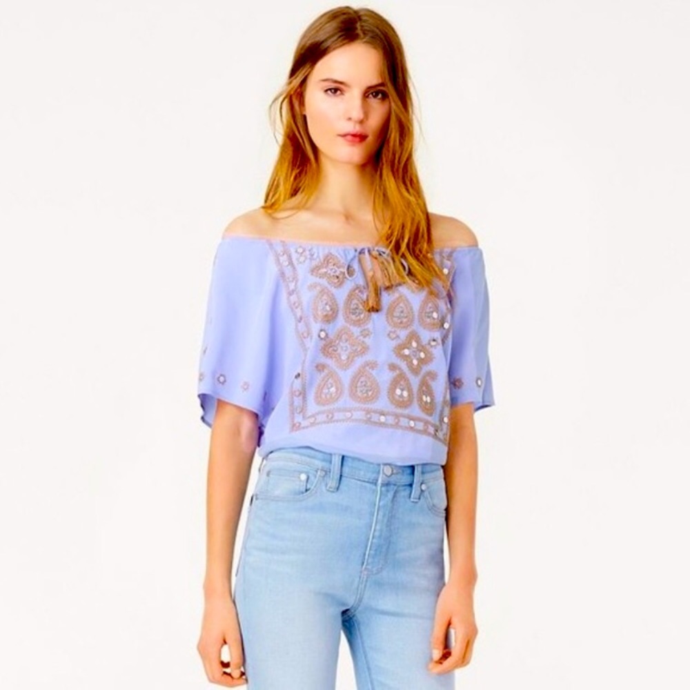 Tory Burch Silk Embroidered Paisley Blouse